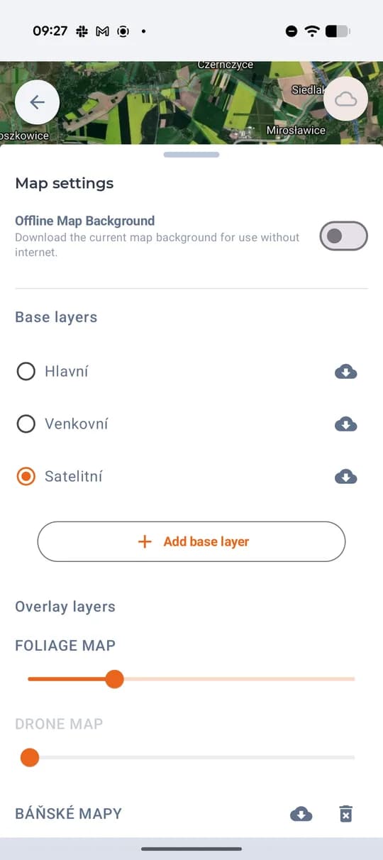 Nastavení map: základní podklady a stahování offline.