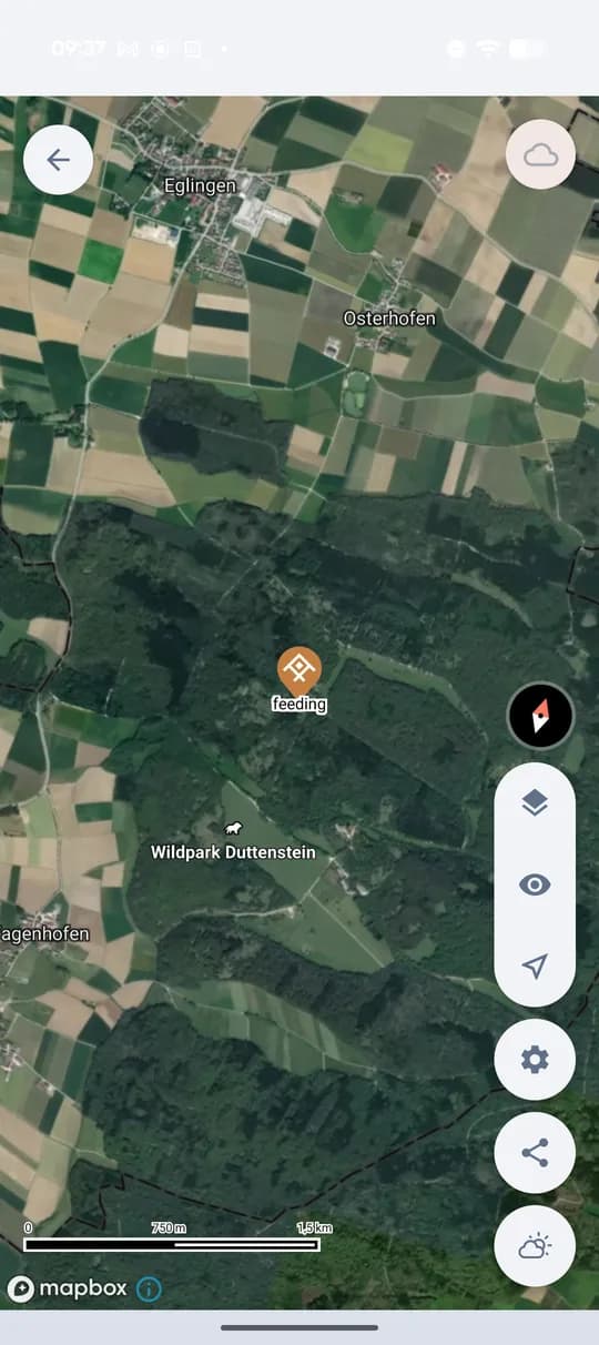 Uložený bod v mapě honitby.