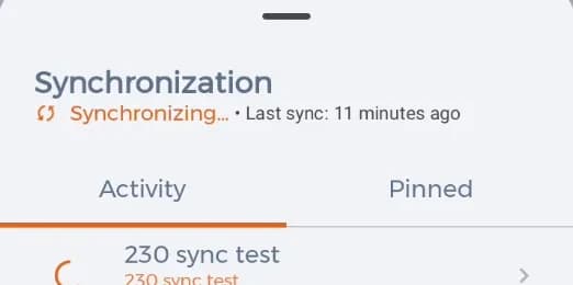 Panel synchronizace s průběhem stahování a časem posledního běhu.