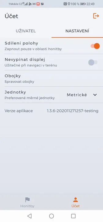 Snímek obrazovky aplikace HUNTERRA