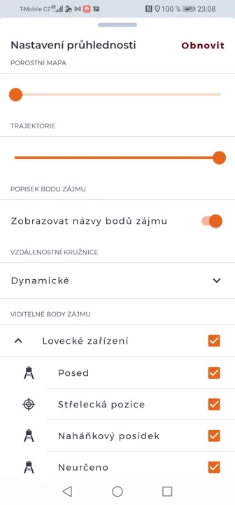Snímek obrazovky aplikace HUNTERRA