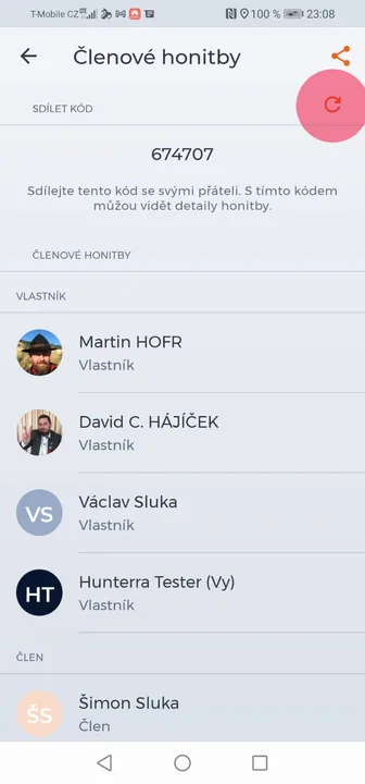 Snímek obrazovky aplikace HUNTERRA