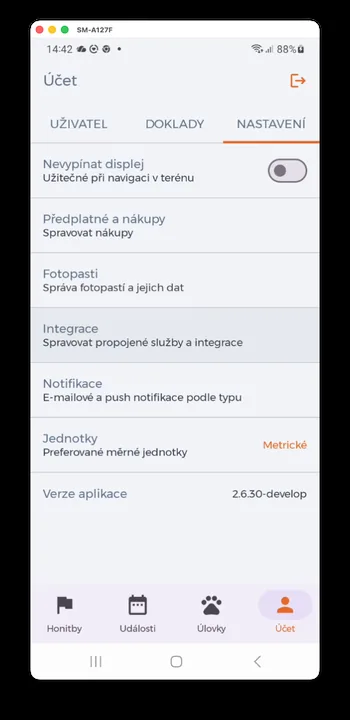 Snímek obrazovky aplikace HUNTERRA