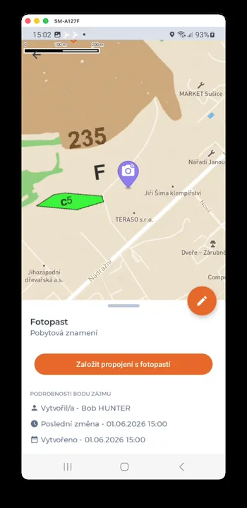 Snímek obrazovky aplikace HUNTERRA