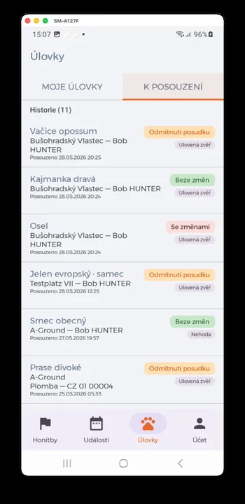 Snímek obrazovky aplikace HUNTERRA