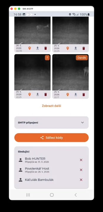 Snímek obrazovky aplikace HUNTERRA